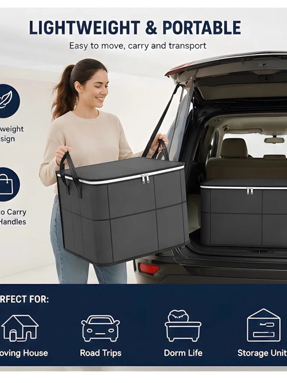 High-Capacity Gray Fabric Storage Bag with Zipper